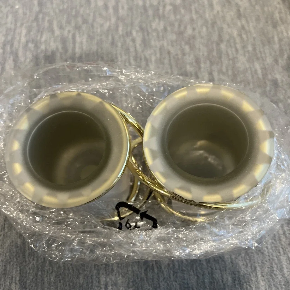 PartyLite‎ Gemini Frosted Votive Candle Holders P7106 Gold Interlocking Pair New